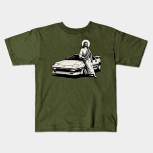 80s Super Car Jesus Minimalist Black Work Kids T-Shirt